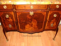 French Oriental Motif Marquetry Empire Revival  Marble Top Chest